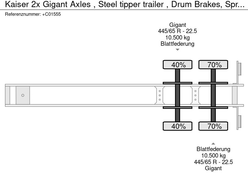 Semi-remorque benne Kaiser 2x Gigant Axles , Steel tipper trailer , Drum Brakes, Spring Suspension: photos 13